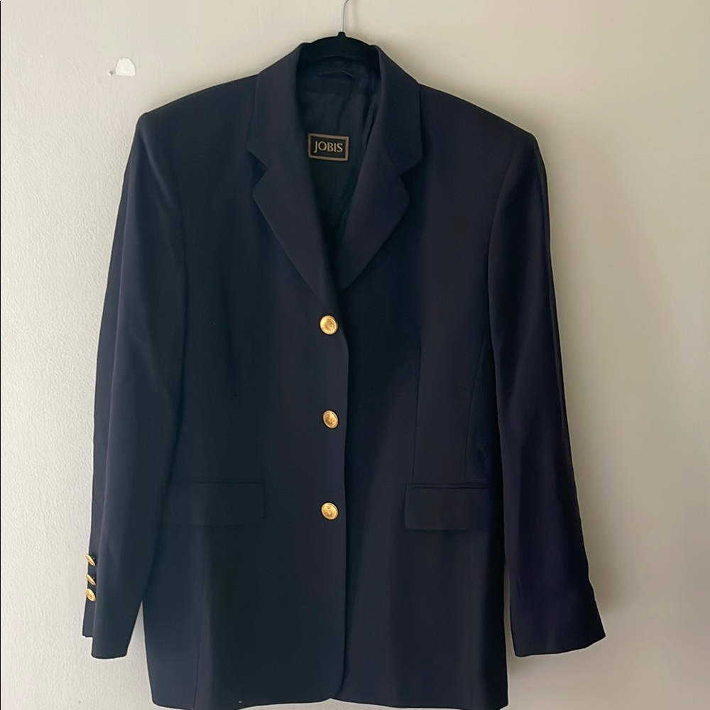 Vintage Jobis Wool Women's Navy Blazer with Gold Buttons